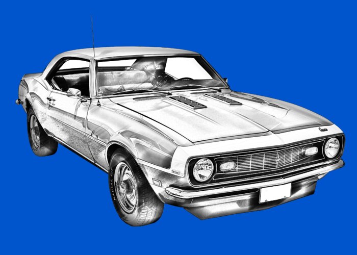 Automobile Greeting Card featuring the photograph 1968 Chevrolet Camaro 327 Muscle Car Illustration by Keith Webber Jr