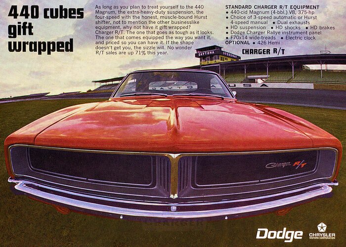 1969 Dodge Charger R T 440 Cubes Gift Wrapped Greeting Card For Sale By Digital Repro Depot
