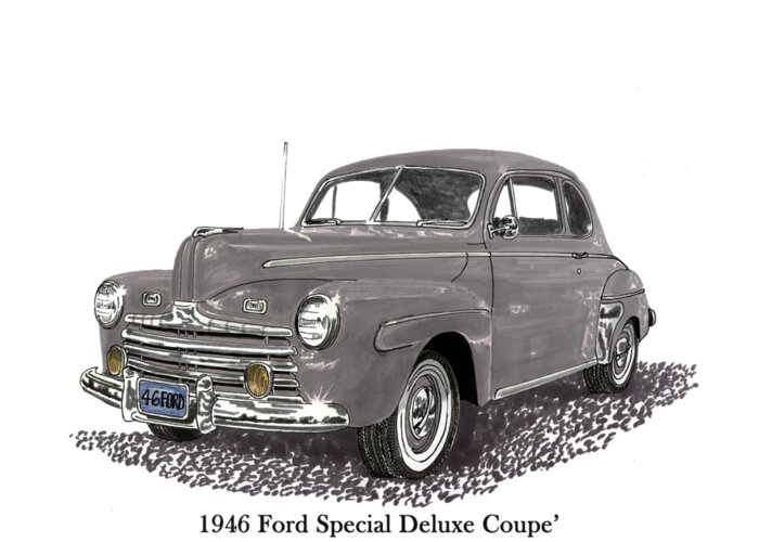 1946 Ford Super Deluxe Coupe Greeting Card featuring the painting 1946 Ford Special Deluxe Coupe by Jack Pumphrey