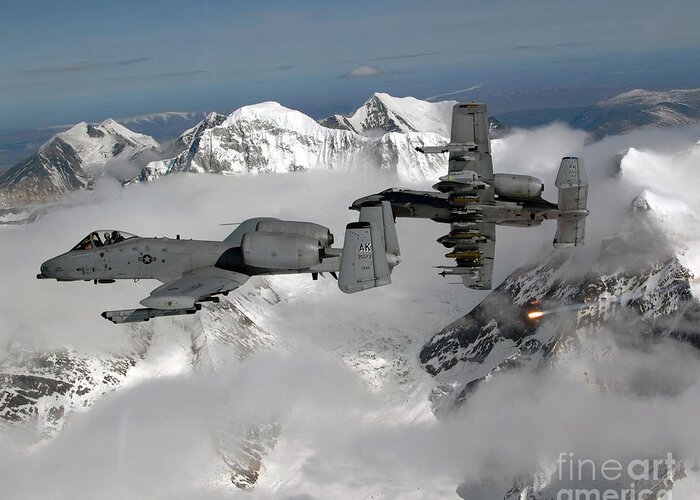 A-10 Greeting Card featuring the photograph A-10 Thunderbolt IIs Fly #2 by Stocktrek Images