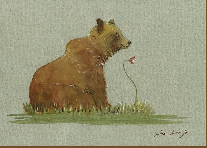  Greeting Card featuring the painting Alaskan grizzly bear #2 by Juan Bosco