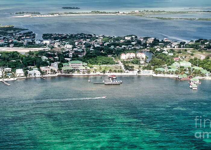 Aerial View Greeting Card featuring the photograph Ambergris Caye Aerial View #3 by Lawrence Burry
