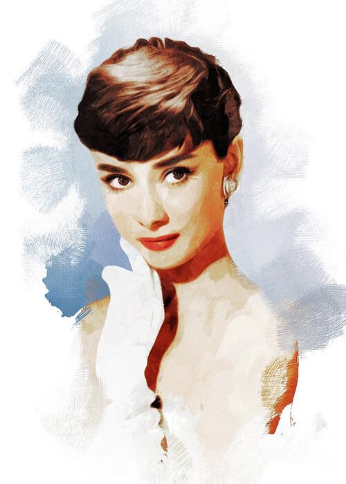 Audrey Greeting Card featuring the painting Audrey Hepburn, Actress #2 by Esoterica Art Agency