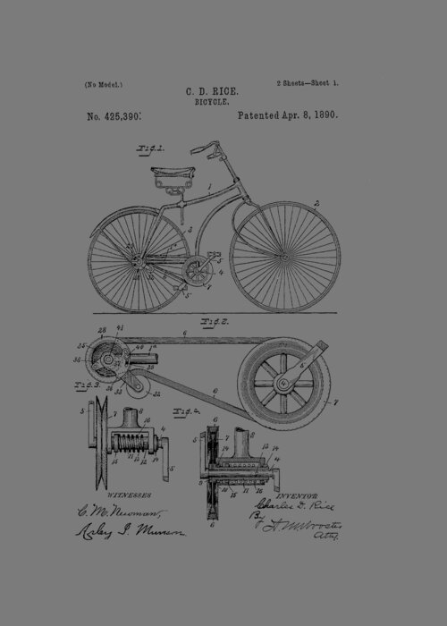 Bicycle Greeting Card featuring the photograph Bicycle patent from 1890 #3 by Chris Smith