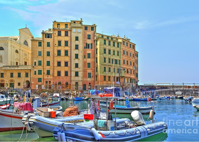 Oats Greeting Card featuring the photograph boats in the harbour of the seaport Camogli #2 by Gina Koch