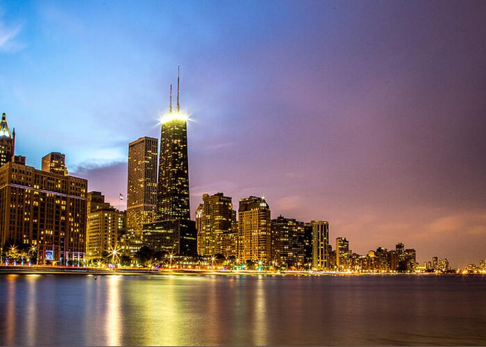 Chicago Greeting Card featuring the photograph Chicago Skyline at Night #2 by Lev Kaytsner