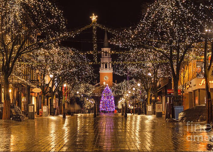 burlington Vermont Greeting Card featuring the photograph Christmas time on Church Street. #3 by New England Photography