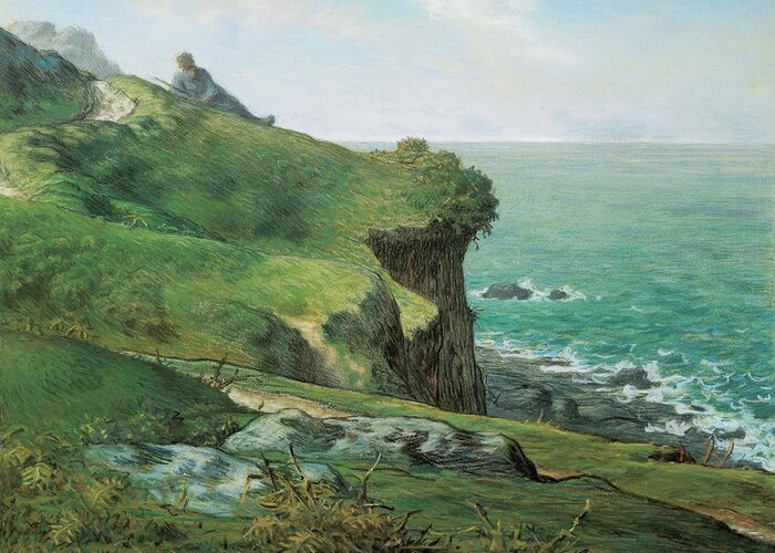 Barbizon School Greeting Card featuring the painting Cliffs of Greville #2 by Jean-Francois Millet