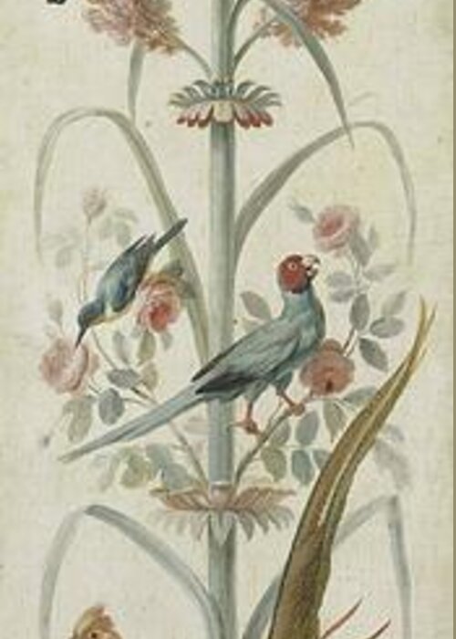 Decorative Depiction With Plants And Animals Greeting Card featuring the painting Decorative Depiction with Plants and Animals #2 by Anonymous