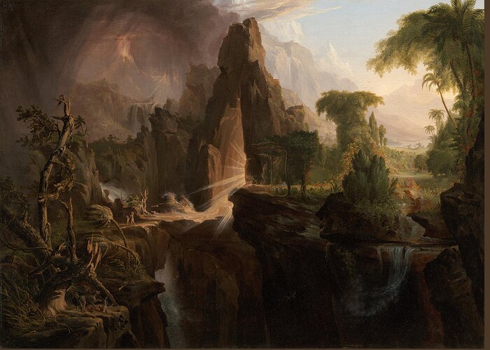 Expulsion From The Garden Of Eden By Thomas Cole Greeting Card featuring the painting Expulsion From The Garden Of Eden #2 by Celestial Images