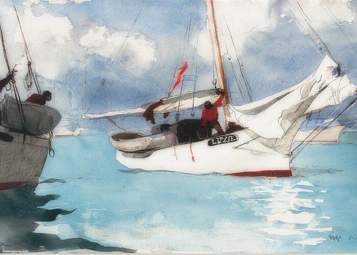 Fishing Boats Greeting Card featuring the painting Fishing Boats, Key West, #1 by Celestial Images