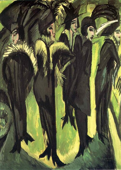 Five Women At The Street - Ernst Ludwig Kirchner Greeting Card featuring the painting Five Women at the Street by Ernst Ludwig