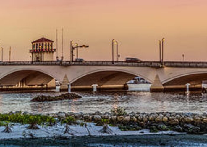 Boats Greeting Card featuring the photograph Flagler Bridge in Lights Panorama #2 by Debra and Dave Vanderlaan