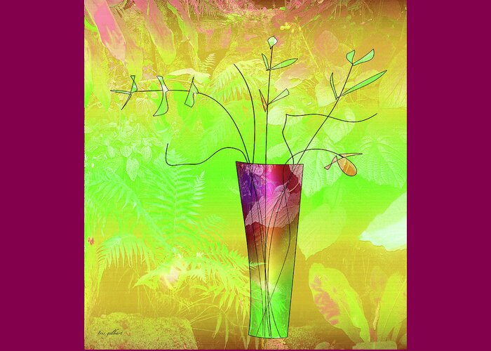 Vase Greeting Card featuring the digital art Garden vase #2 by Iris Gelbart
