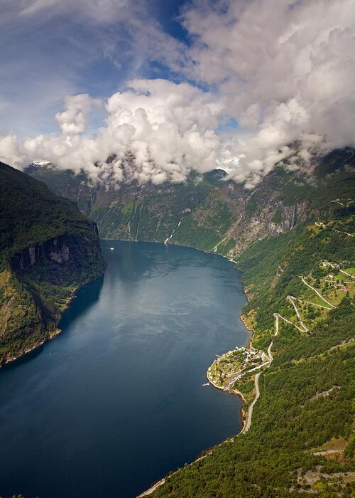 Fjord Greeting Card featuring the photograph Geirangerfjord #1 by Aivar Mikko