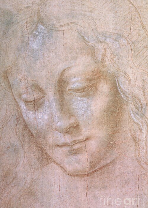 Leonardo Da Vinci Greeting Card featuring the drawing Head of a woman by Leonardo da Vinci