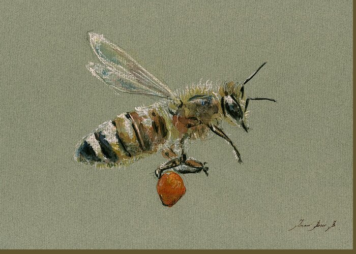 Honey Bee Art Greeting Card featuring the painting Honey bee watercolor painting #2 by Juan Bosco