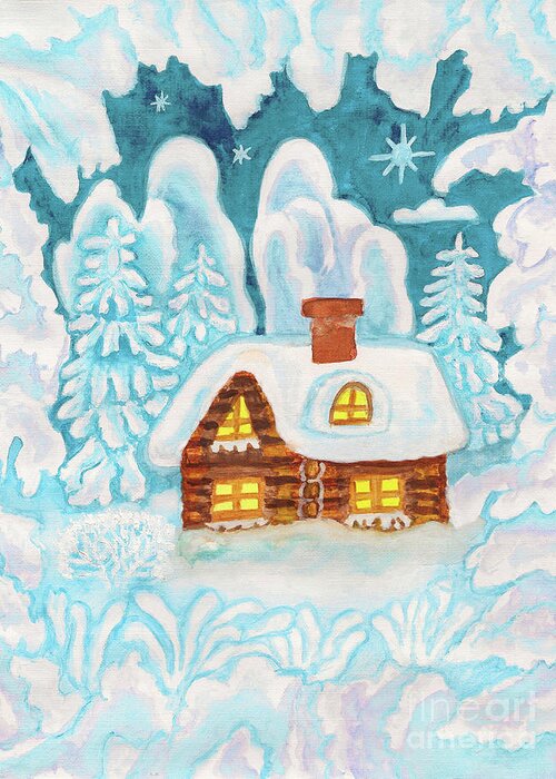 Visual Greeting Card featuring the painting House in snow frame, painting #2 by Irina Afonskaya