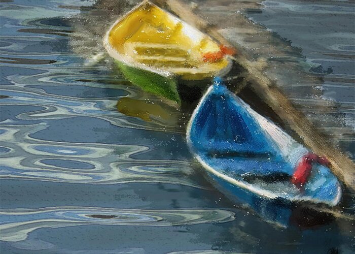 Boats Greeting Card featuring the digital art 2 In Waiting by Dale Stillman