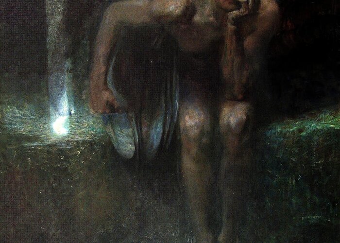 Symbolism Greeting Card featuring the painting Lucifer #7 by Franz von Stuck