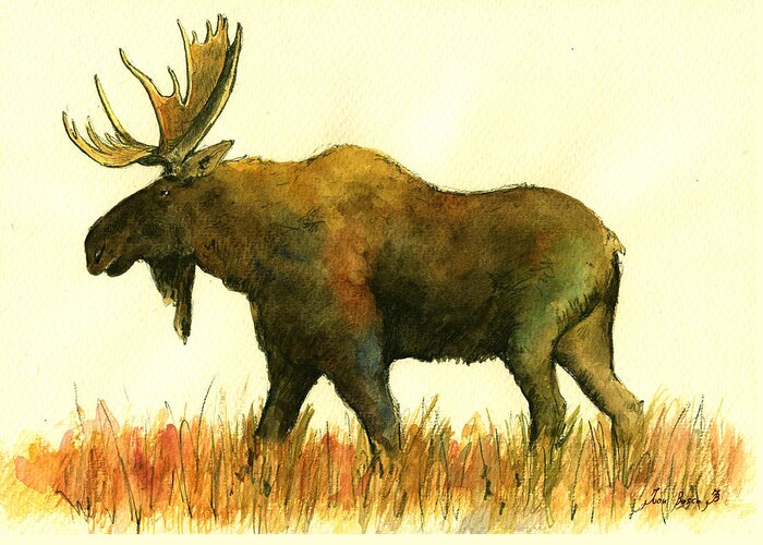 Moose Greeting Card featuring the painting Moose by Juan Bosco