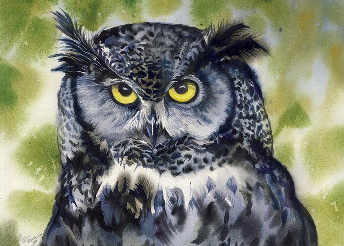 Owl In The Wood Greeting Card featuring the painting Owl In The Wood #2 by Alfred Ng