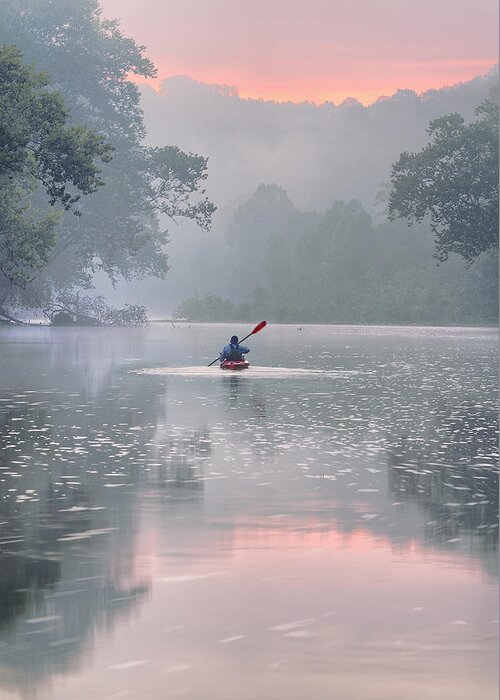 2015 Greeting Card featuring the photograph Paddling in Mist #2 by Robert Charity