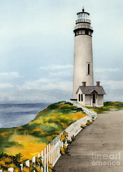 Pigeon Point Greeting Card featuring the painting Pigeon Point Lighthouse #1 by David Rogers