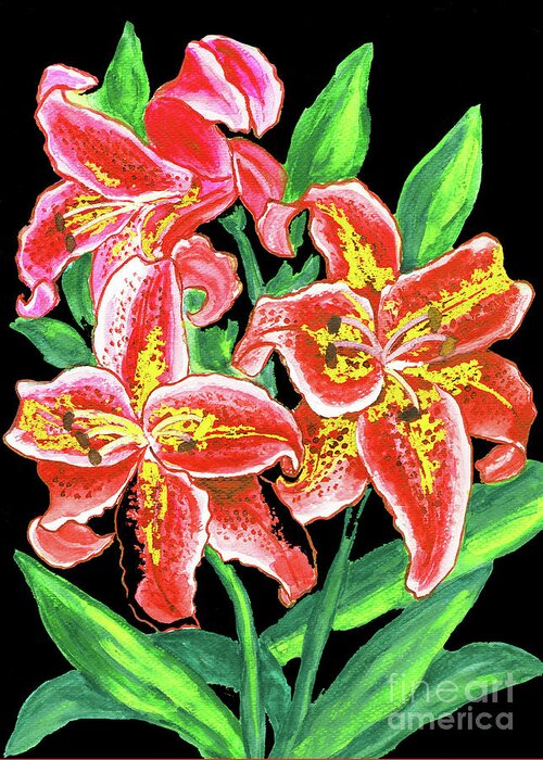 Lily Greeting Card featuring the painting Red lilies #4 by Irina Afonskaya