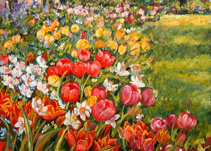 Flowers Greeting Card featuring the painting Red Tulips by Ingrid Dohm