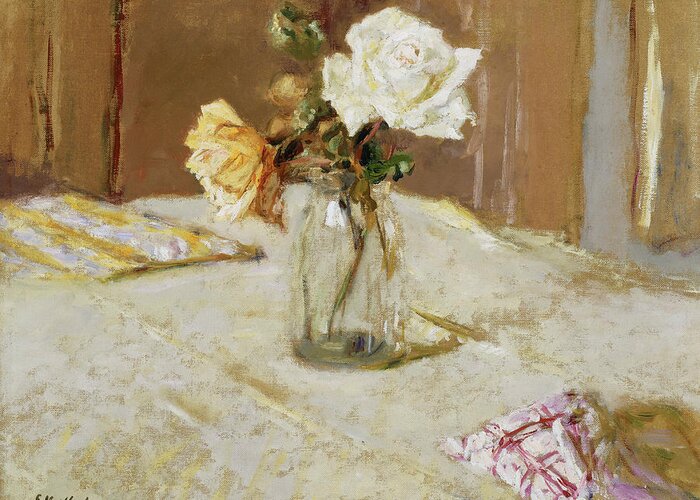 Edouard Greeting Card featuring the painting Roses in a Glass Vase #2 by Edouard Vuillard