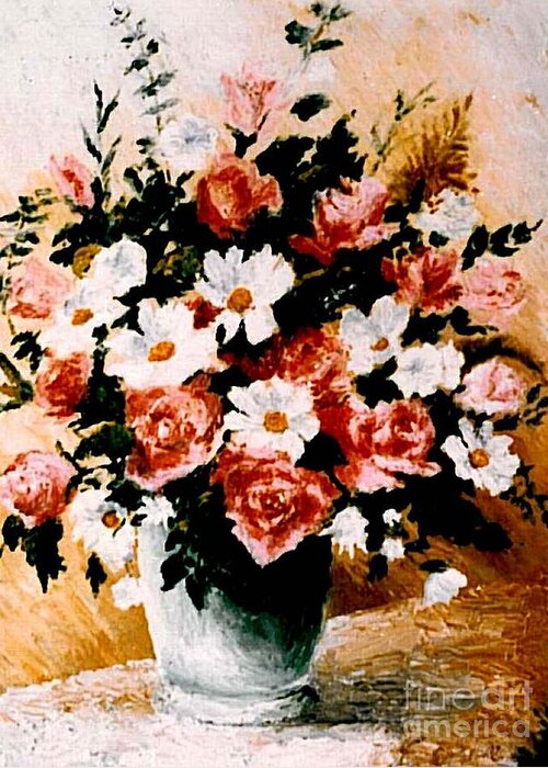 Roses Greeting Card featuring the painting Roses #2 by Sorin Apostolescu