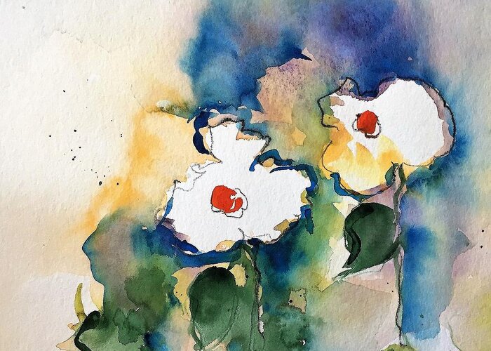 White Flowers Greeting Card featuring the painting 2 Simple Flowers by Britta Zehm