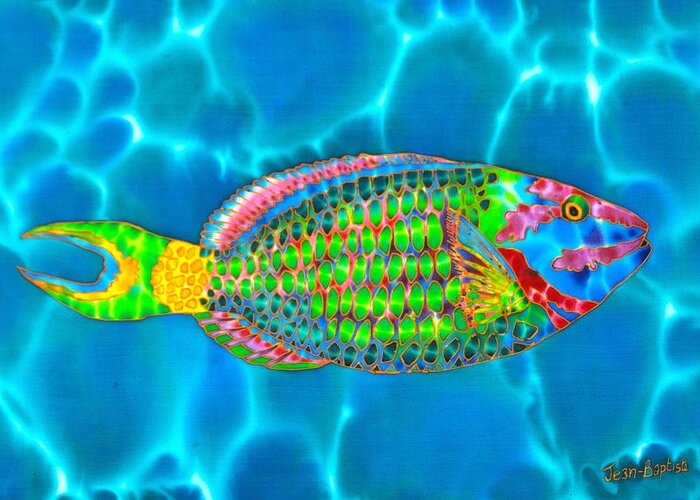 Diving Greeting Card featuring the painting Stoplight Parrotfish by Daniel Jean-Baptiste
