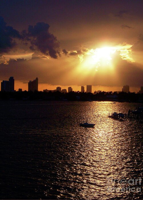 Miami Greeting Card featuring the photograph Sunset Over Miami by Phil Perkins