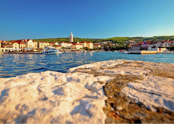 Brac Greeting Card featuring the photograph Supetar waterfront view from sea #2 by Brch Photography
