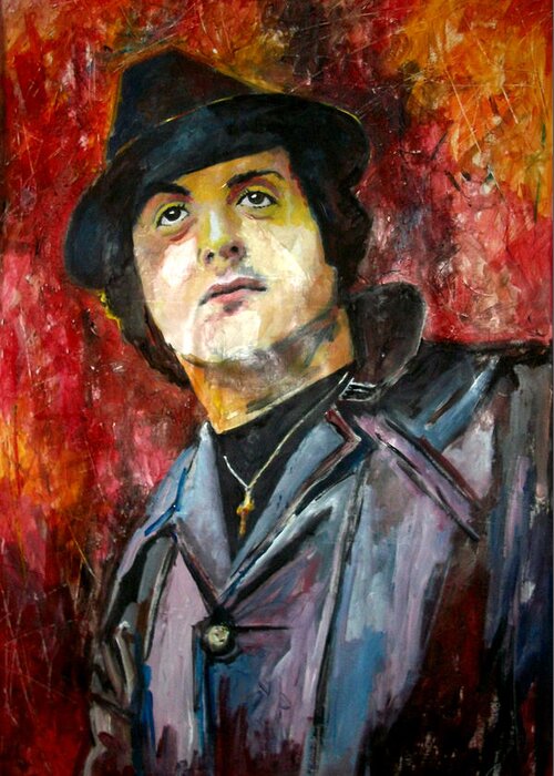 Sylvester Greeting Card featuring the painting Sylvester Stallone - Rocky Balboa #1 by Marcelo Neira