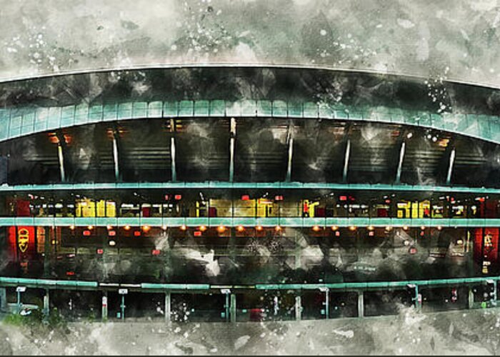The Emirates Stadium Greeting Card featuring the digital art The Emirates Stadium by Airpower Art
