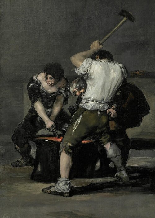 Francisco Goya Greeting Card featuring the painting The Forge by Francisco Goya