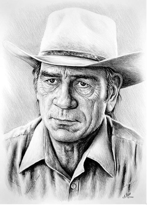 Tommy Lee Jones Greeting Card featuring the drawing Tommy Lee Jones #2 by Andrew Read