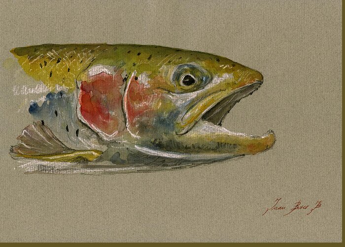Trout Art Wall Greeting Card featuring the painting Trout watercolor painting by Juan Bosco