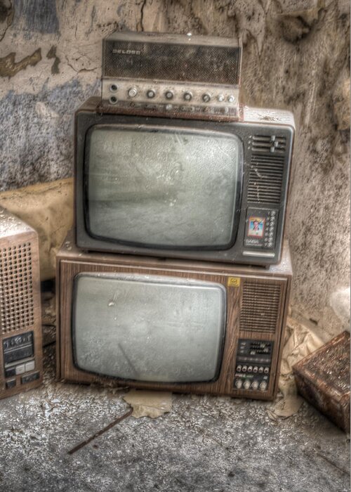 Urbex Greeting Card featuring the digital art 2 TV's and a radio by Nathan Wright