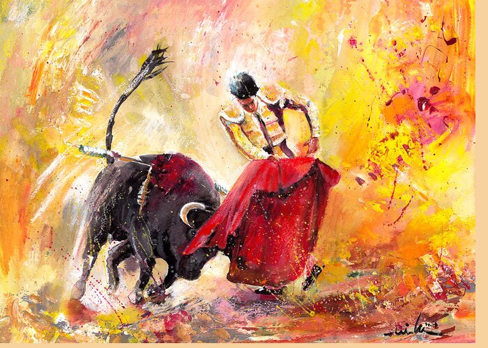 Bulls Greeting Card featuring the painting Unbroken Spirit by Miki De Goodaboom