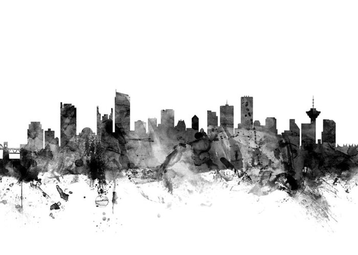 City Skyline Greeting Card featuring the digital art Vancouver Canada Skyline #2 by Michael Tompsett