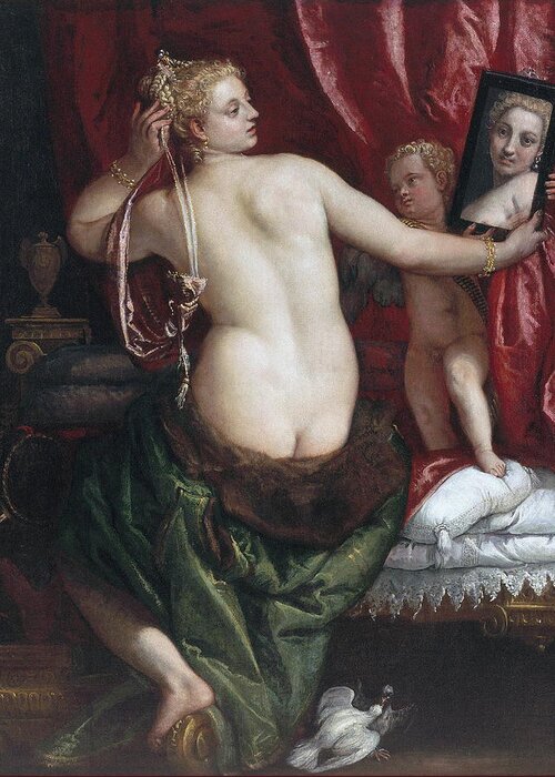 Paolo Veronese Greeting Card featuring the painting Venus with a Mirror by Paolo Veronese