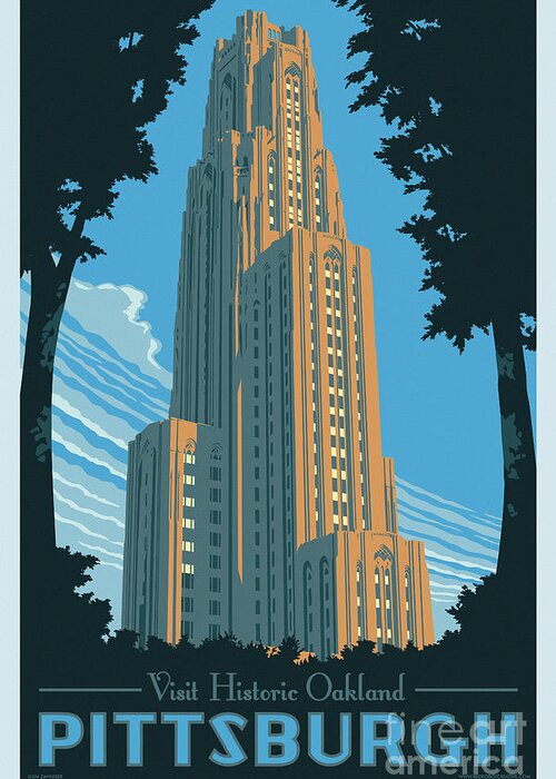 Pittsburgh Greeting Card featuring the digital art Pittsburgh Poster - Vintage Style by Jim Zahniser