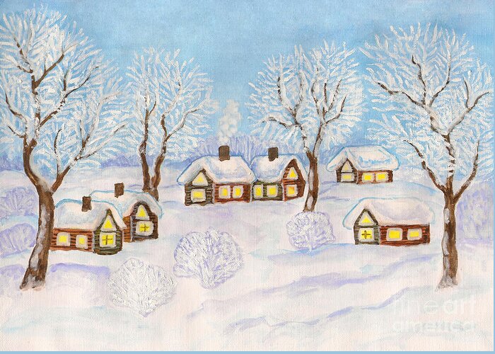 Visual Greeting Card featuring the painting Winter landscape, painting #3 by Irina Afonskaya