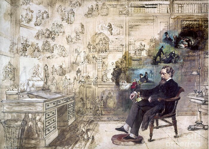1870s Greeting Card featuring the painting CHARLES DICKENS - Dickens' Dream by Robert William Buss