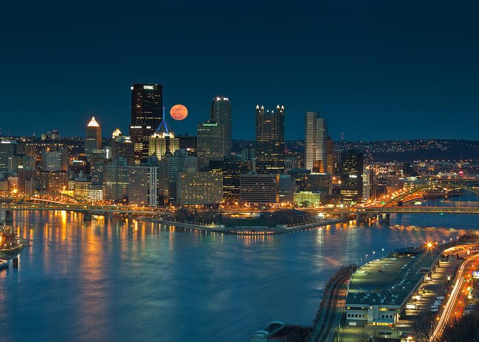Pittsburgh Greeting Card featuring the photograph 2011 Supermoon over Pittsburgh by Jennifer Grover