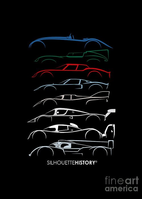 Race Cars Greeting Card featuring the digital art 24 Hours Race Cars SilhouetteHistory by Gabor Vida